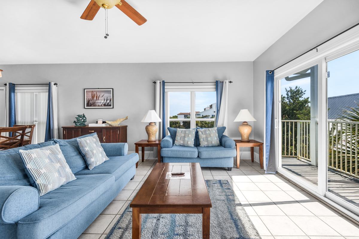 Living room of the three-bedroom penthouse suite